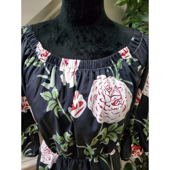 SHEIN Women's Black Floral Polyester Round Neck Off Shoulder Length Dress M - Picture 6 of 10